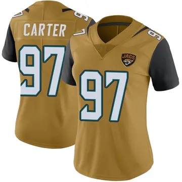 Women's Andre Carter Jacksonville Jaguars Limited Gold Color Rush Vapor Untouchable Jersey